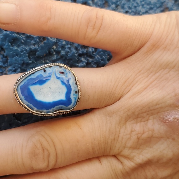 New Solar Quartz Agate Druzy 925 Silver Ring. - Picture 3 of 16